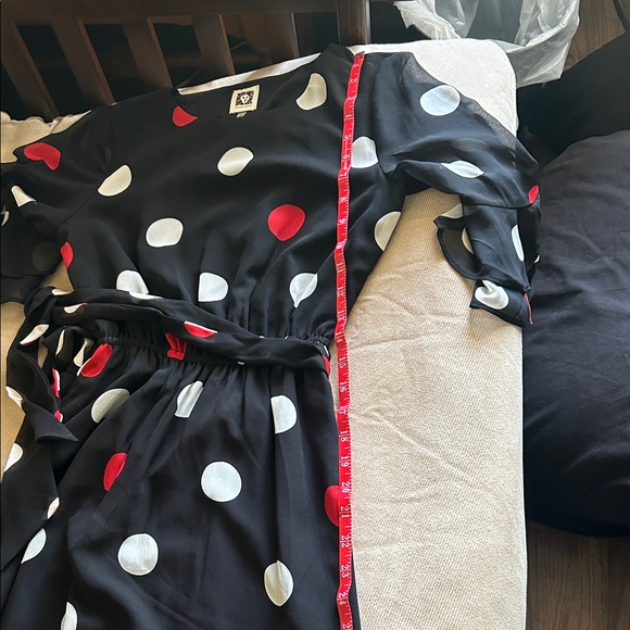 Anne Klein Black Midi Dress with Red and White Polka Dots - Picture 5 of 6